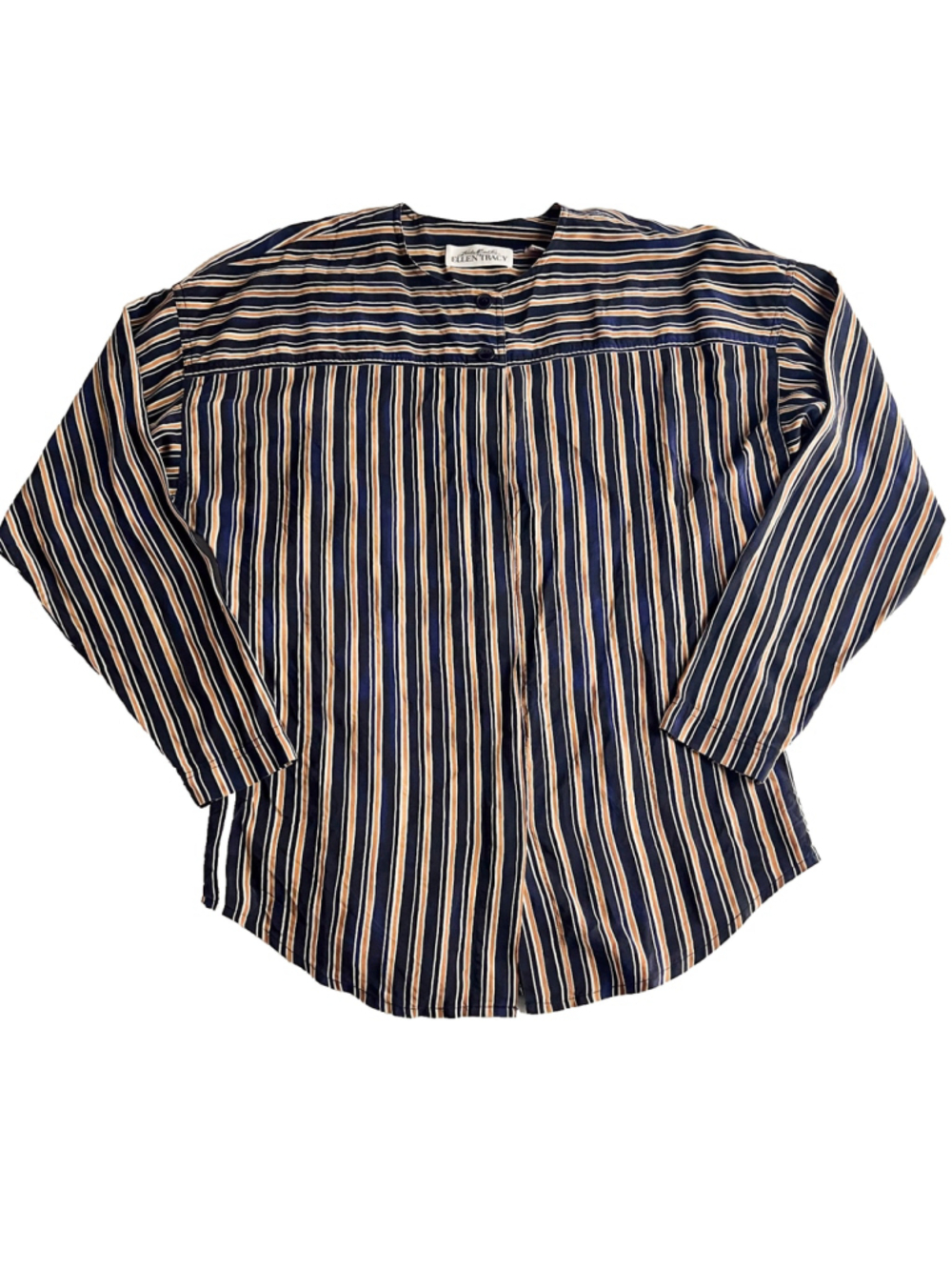 Linda Allard Ellen Tracy 100% Silk Long Sleeve Striped Button Up Blouse Sz 8 - Picture 6 of 10